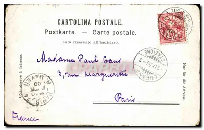 Bilhete postal antigo Lugand Gandria Suíça — Verso