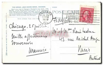 Le Drake, Chicago — hôtel merveilleux — éditeur Max Mirot Selling Co. n°309 — Reverso