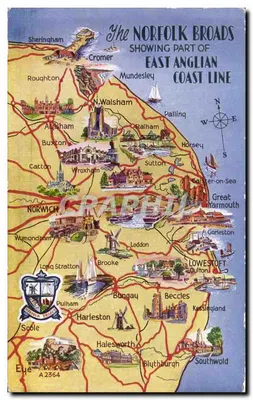 Les Broads de Norfolk — carta ilustrada — Valentine's Colour Postcard Ltd.