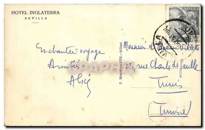Hotel Inglaterra — Sevilha — editor F. Mesing-A.X.T.E. — Verso