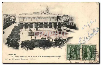Bilhete postal antigo Habana Plaza de Armas Y Palacio Place of Armas e Palácio