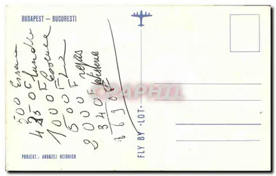 Cartolina aerea Budapest-Bucarest — Polish Airlines — editore: Projekt Andrzej Heidrich — Verso