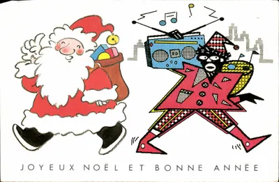 Bilhete postal antigo Feliz Natal e Boas Festas Santa Claus Christmas