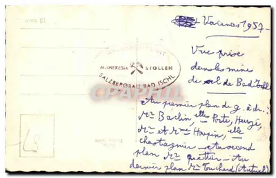 Grupo de mineiros — Salzbergwerk Bad Ischl — editor M. Theresia Stollen — Verso