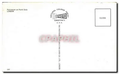 Policial em serviço no ponto — Londres — The Photographic Greeting Card Co. Ltd. n° C12356 — Verso
