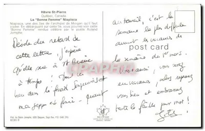Niapisca — "Bonne Femme" — Pub. by Denis Jomphe, 808 Dequen, Suy-Ties, P.O. GAR 2R5 — Verso