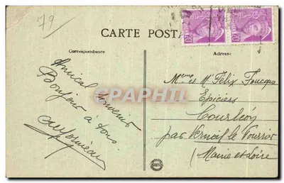 No País de Thouars — cena de aldeia com ciclista e mulher — Vve Delabarré, editora — Verso