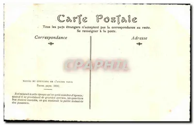 Passage Payez — Mœurs e costumes do antigo Paris — ND Phot, n°499 — Verso