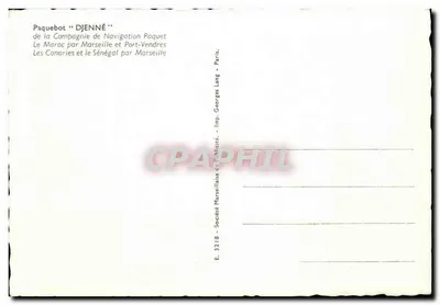 Paquebote "DJENNÉ" — Companhia de Navegação Paquet — Editor: Sociedade Marseilhense de Publicidade, Paris — Verso