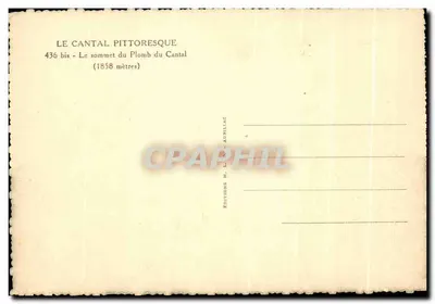 Wierzchołek Plomb du Cantal — 1858 metrów — Wydawnictwo M. L. Aubillac, nr 436 bis — Rewers