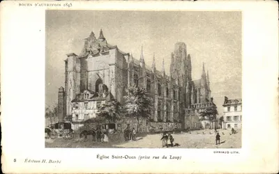 Rouen outrora 1845 — Igreja de São Ouen (vista da rua do Lobo) — Edição H. Barbé, n°5