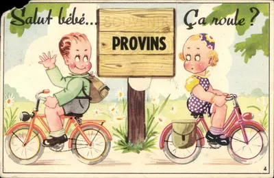 CARTE SYSTEME Salut bebe Ca roule Souvenir Provins Velo cycle Cycling