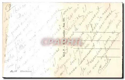 Bilhete postal antigo Alsaciano Folclore Traje — Verso