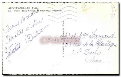 Argeles-sur-Mer — Hotel Beau-Rivage e novos lojas — A. L'HOSTE, Paris — Verso