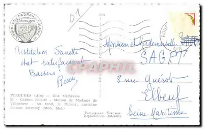 Perouges (Ain) — Miasto średniowieczne — Dom Pani de Villeneuve — Stare mieszkanie Messimy — Wyd. Cadran Solaire — Rewers