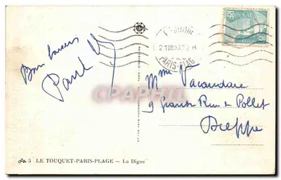 Le Touquet-Paris-Plage — A Digue — Editor: Les Arts Photomécaniques — Verso
