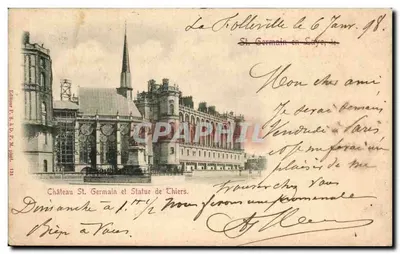 Stara pocztówka Zamek Święty Germain i Statua Thierscarte 1898