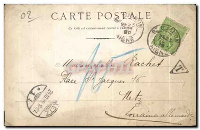 Stara pocztówka Saint Quentin Statua Quentin de Latour karta 1899 — Rewers