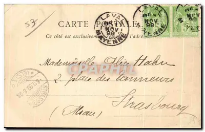 Tarjeta postal antigua Laval — El Puente de la Mayenne — El Viejo Castillo — Carta 1899 — Reverso