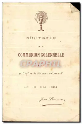 Souvenir Comunhão Mons en Barouel 1924 A Virgem com a hóstia — Verso