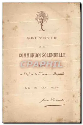 Souvenir Komunii Mons w Barouel 1924 Przyjdź do Mnie Chrystus — Rewers