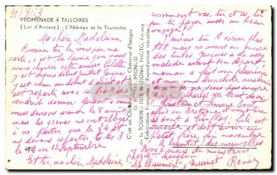 Promenade à Talloires — Lac d'Annecy et l'abbaye — Éditeur G. ROSSAT - N° 470 — Verso