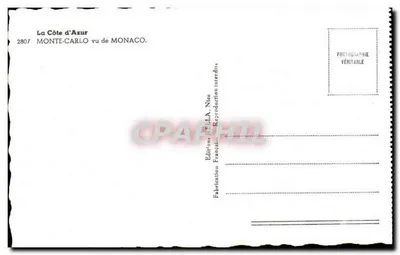 Monte-Carlo — vista de Mônaco — Edições Rella, Nîmes — Verso