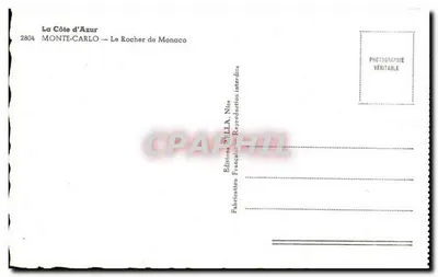 Monte-Carlo — Le Rocher de Monaco — Éditions Reilla, Nîmes, n° 2804 — Rewers