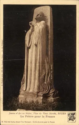 Joana d'Arc no fogo — Estátua da Place du Vieux Marché, Rouen — M. Réal del Sarte