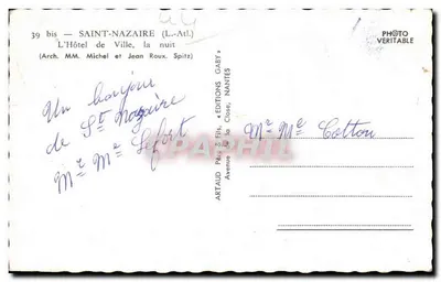 Saint-Nazaire — El Ayuntamiento, de noche — Editions Gaby, Nantes — Reverso