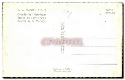 Estátua de Santa Ana — Bairro da Ermitagem — Editor Gaby, Nantes — Verso