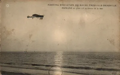 Encontro de aviação de Havre-Trouville-Deauville — Morane em voo completo sobre o mar — E.D.