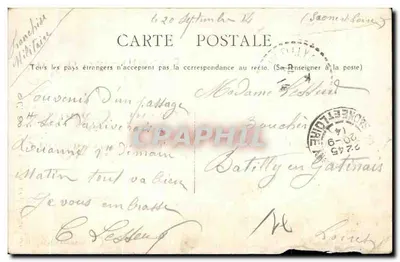 Bilhete postal antigo Chagny Castelo Rua da Bouthiere — Verso