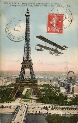 Paris — Aéroplane militaire devant la Tour Eiffel — Éditeur ND, n° 3570