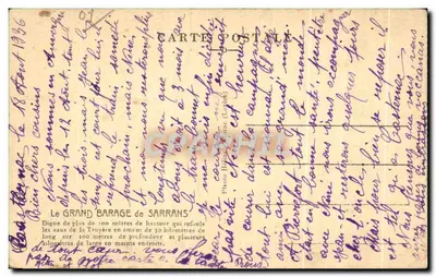 El Gran Dique de Sarrans — Dique de más de 100 metros de altura — Foto Hélias — Reverso