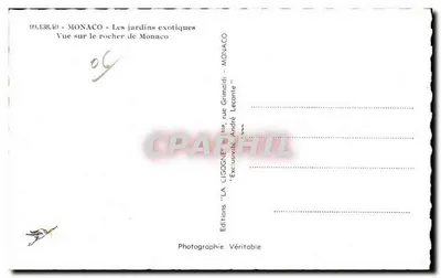 Los jardines exóticos — Vista sobre el rocaforte de Mónaco — Ediciones 'LA CIGOGNE' — Reverso