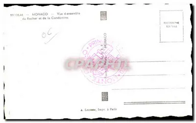 Monako — Widok z lotu ptaka Rocher i Condamine — A. Leconce, Wyd. w Paryżu — Rewers