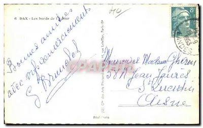Dax — Brzegi Adouru — wydawca Réal Photo, nr 6 — Rewers