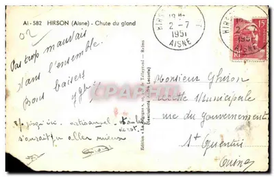 Bilhete postal antigo Hirson Queda do Gland Aero Club — Verso