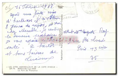 O Porto de Beaulieu-sur-Mer — Costa do Azul — Editor: OF.79 — Verso