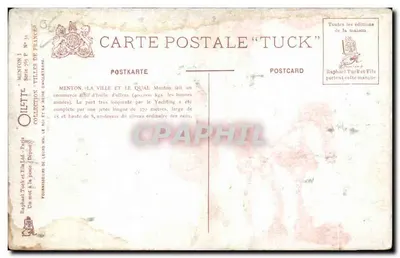 Menton - Miasto i nabrzeże — kolekcja 'Miasta Francji' — Tuck & Fils — Rewers