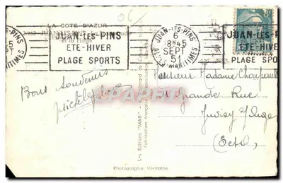 Juan-les-Pins — Playa Deportes — Ediciones 'MAR' — Reverso