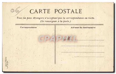 Cannes - o Grand Hôtel — vista da entrada com grade e palmeiras — editor L. C. & Cie — Verso