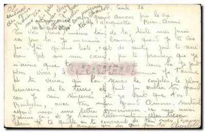 Bilhete postal antigo Chauny As Margens do Rio Oise — Verso