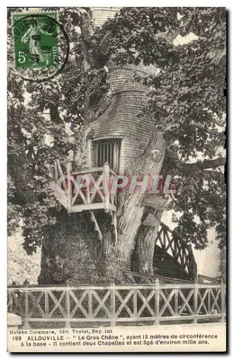 Al louville — Le Gros Chêne, árvore milenar com capelas — Maison Delamare, edição Yvetot, Rep. int. n°199