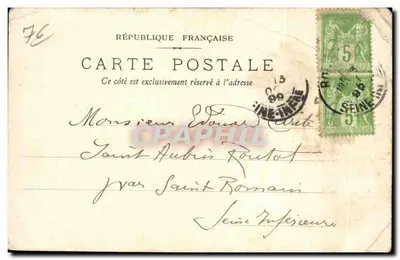 Bilhete postal antigo Rouen Torre Saint Laurent carta 1899 — Verso