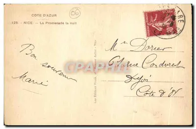 Nice — A Promenade à Noite — Les Editions Franks, 36 Avenue Aubert, Nice — Verso