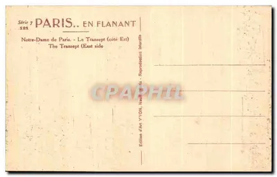 Nossa Senhora de Paris — O Transepto (lado Leste) — Edição de Arte YVON, Paris — Verso