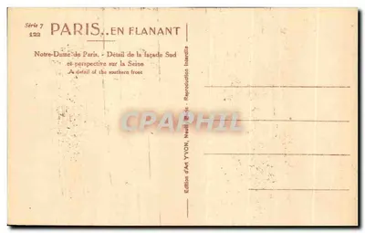 Nuestra Señora de París — Detalle de la fachada Sur y perspectiva sobre la Sena — Edición d'Art YVON — Reverso