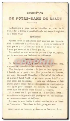 Notre-Dame de Salut — statue de la Vierge à l'Enfant entourée de rosiers — éditeur : Imprimerie de Montpellier, n° Is.xxxiii.2 — Verso